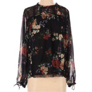 Aritzia Wilfred Black Floral Sheer Long sleeves Blouse